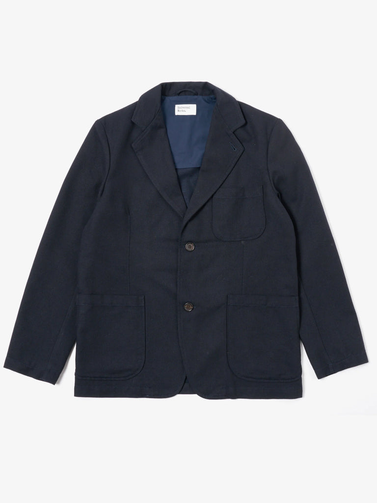 Universal Works Two Button Jacket in Italian Tweed Navy