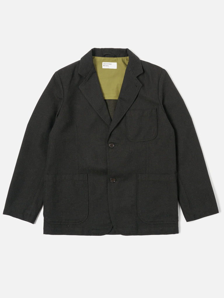 Universal Works Two Button Jacket in Italian Tweed Olive