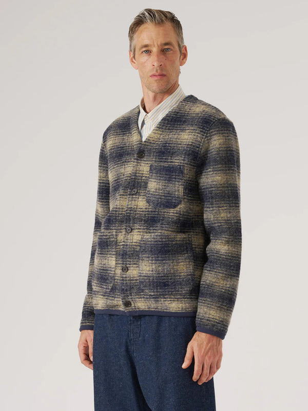 Universal Works Uist Fleece Cardigan in Navy