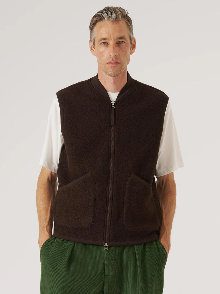 Universal Works Zip Waistcoat in Brown