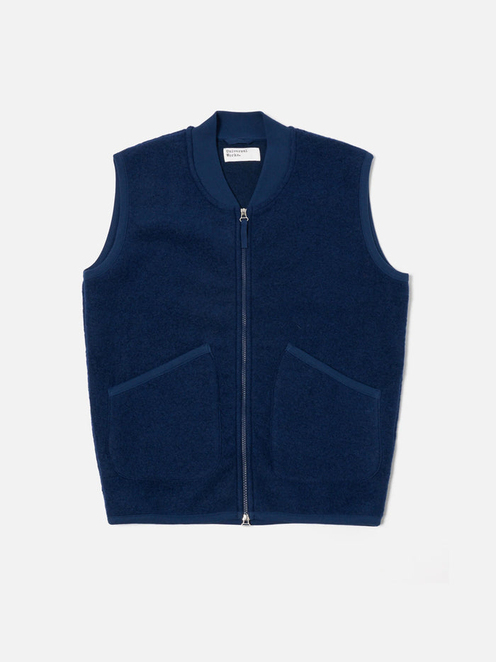 Universal Works Zip Waistcoat in Navy Maze