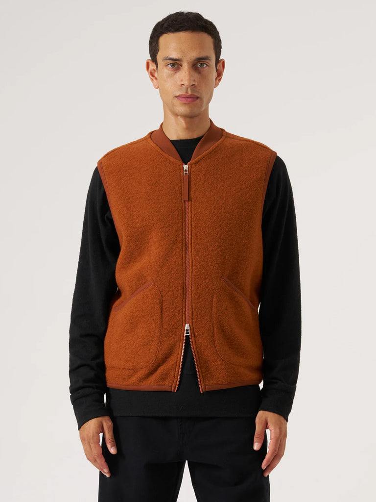 Universal Works Zip Waistcoat in Rust