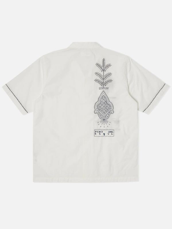 Universal Works Road Shirt in Ecru Embroidered Poplin