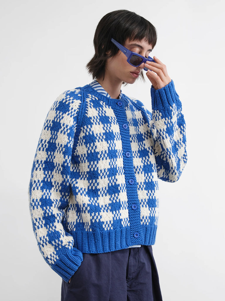 YMC Atomic Cardigan in Blue Ecru