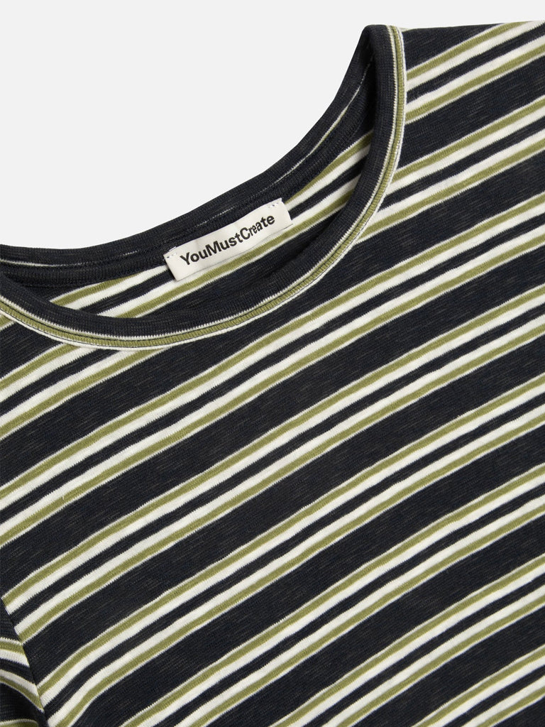 YMC Charlotte SS T-Shirt in Green Stripe