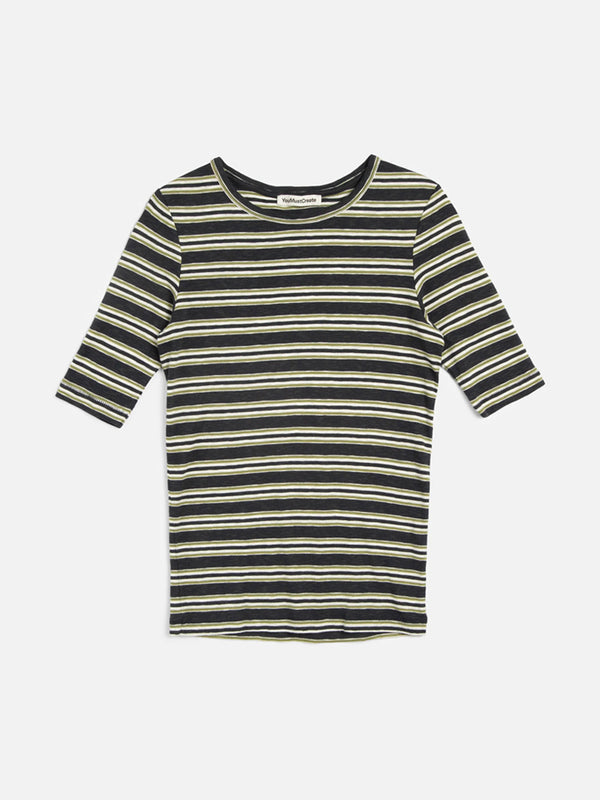YMC Charlotte SS T-Shirt in Green Stripe