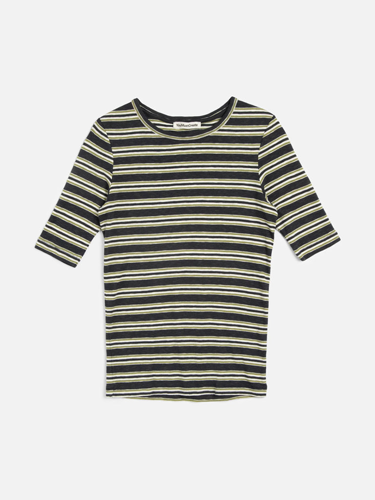 YMC Charlotte SS T-Shirt in Green Stripe