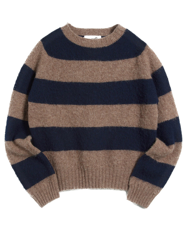 YMC Jets Crew Stripe Knit in Navy Natural