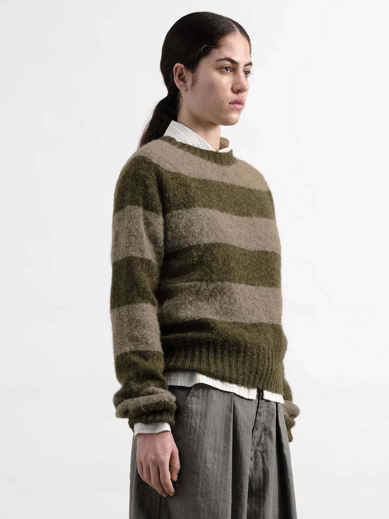 YMC Jets Stripe Sweater in Green Brown