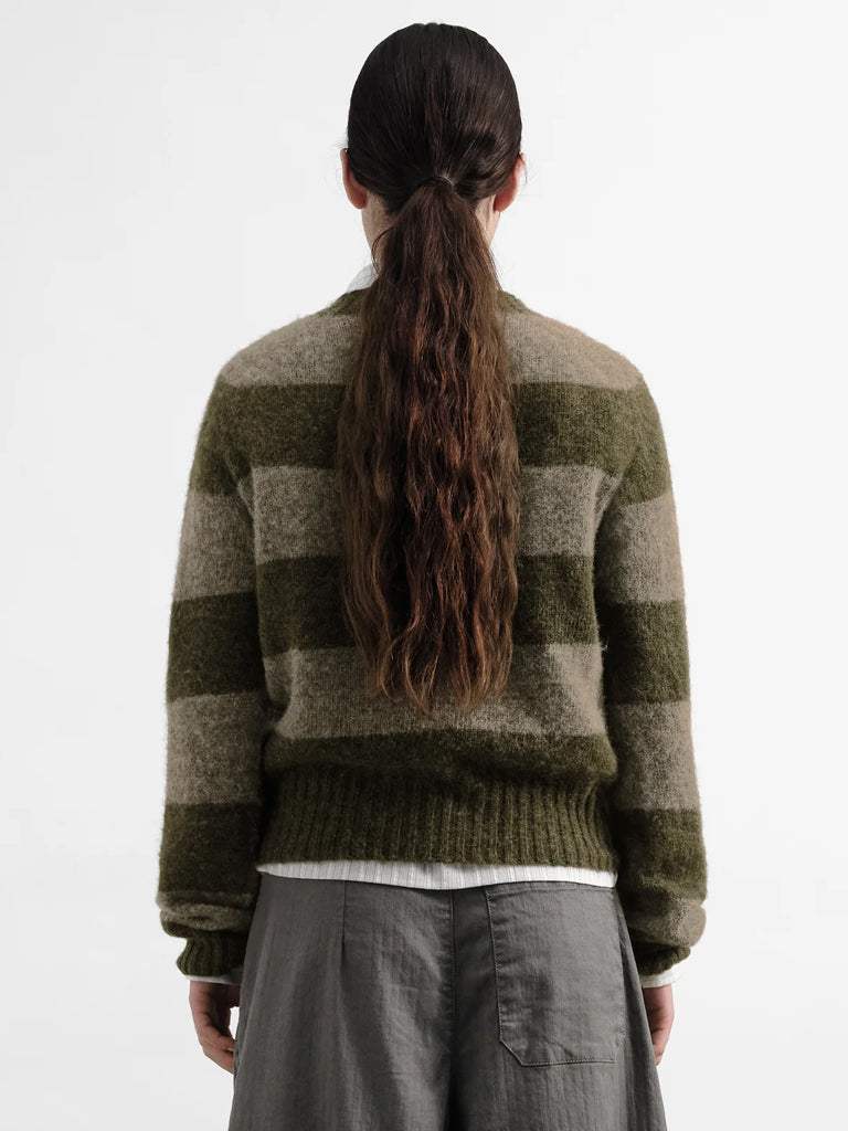 YMC Jets Stripe Sweater in Green Brown