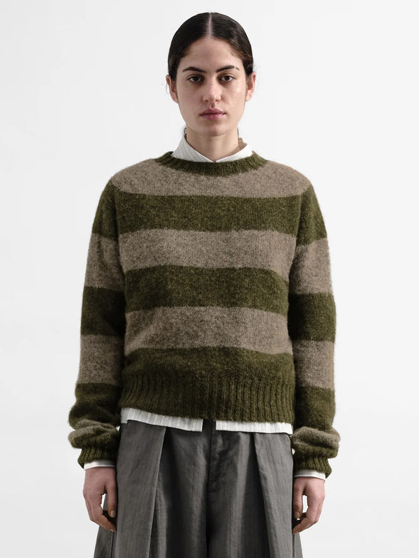 YMC Jets Stripe Sweater in Green Brown