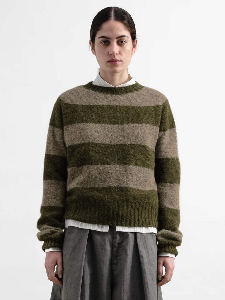 YMC Jets Stripe Sweater in Green Brown