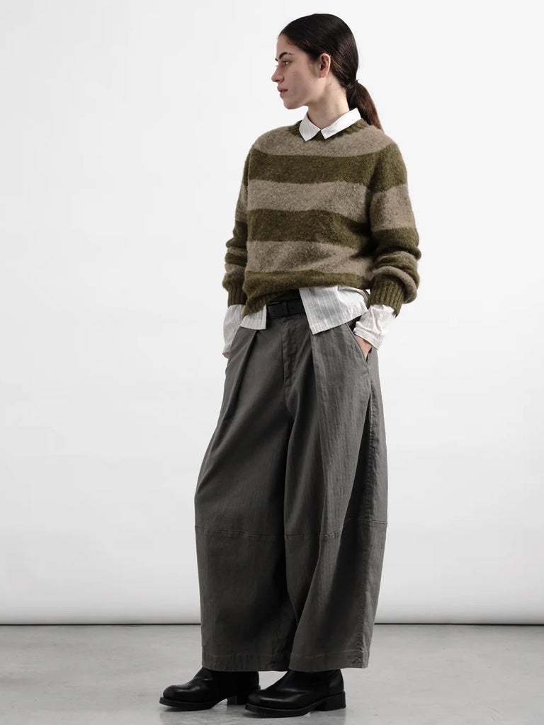 YMC Jets Stripe Sweater in Green Brown