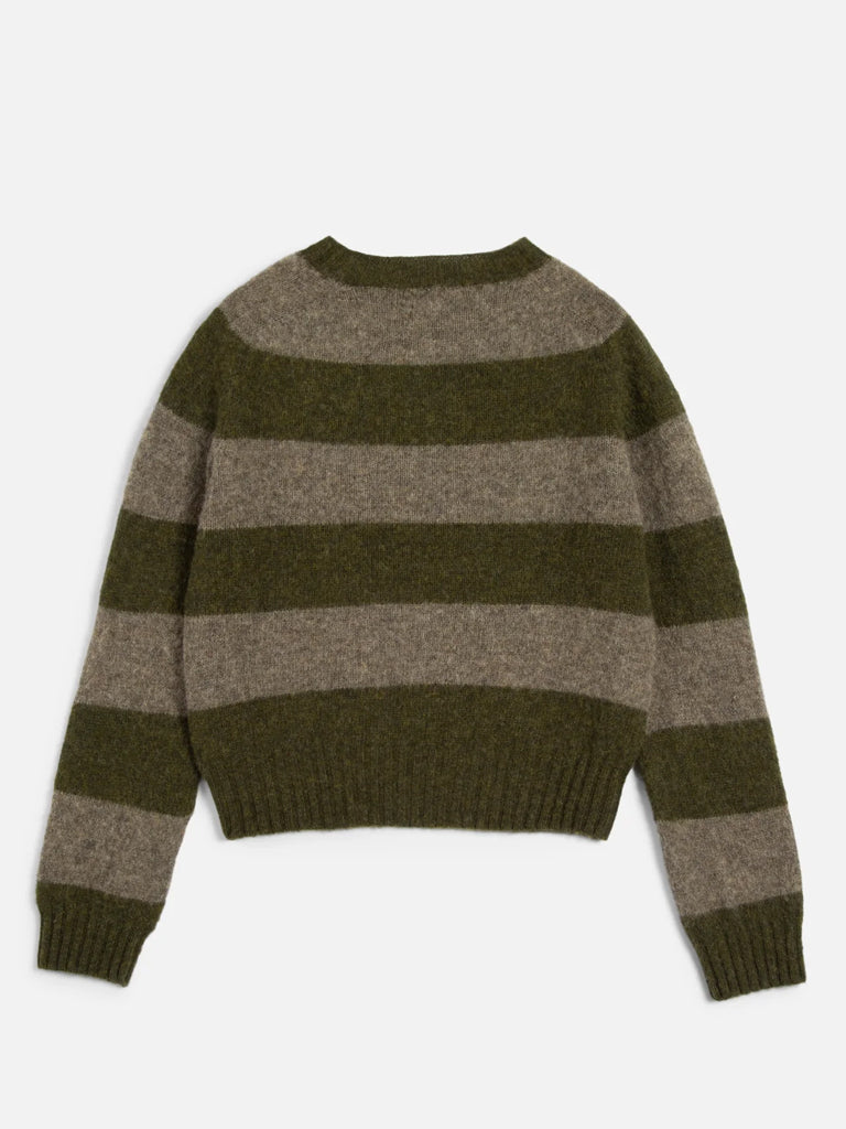 YMC Jets Stripe Sweater in Green Brown