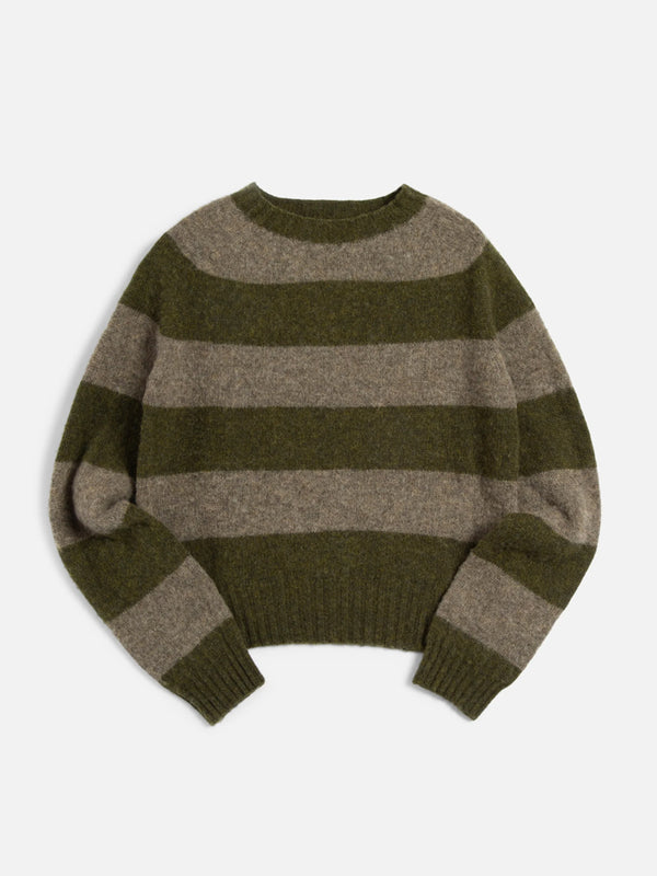 YMC Jets Stripe Sweater in Green Brown