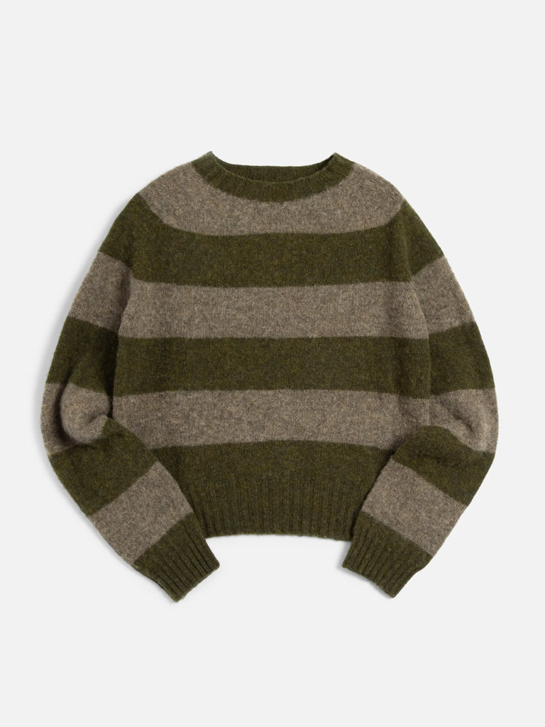 YMC Jets Stripe Sweater in Green Brown