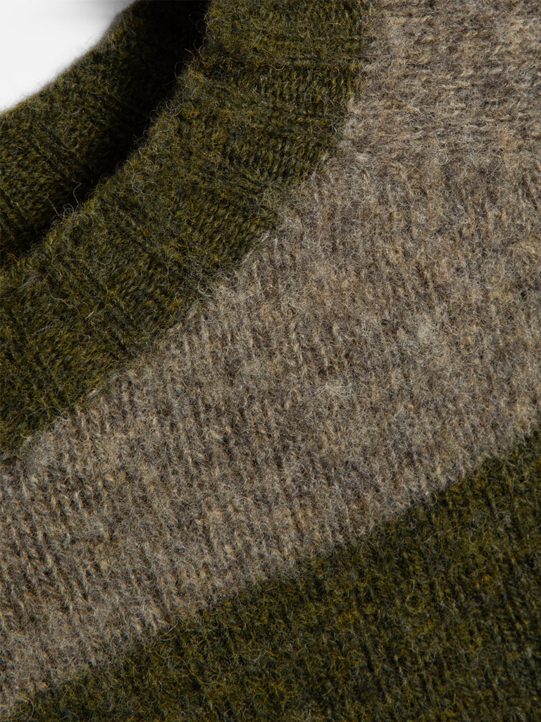 YMC Jets Stripe Sweater in Green Brown