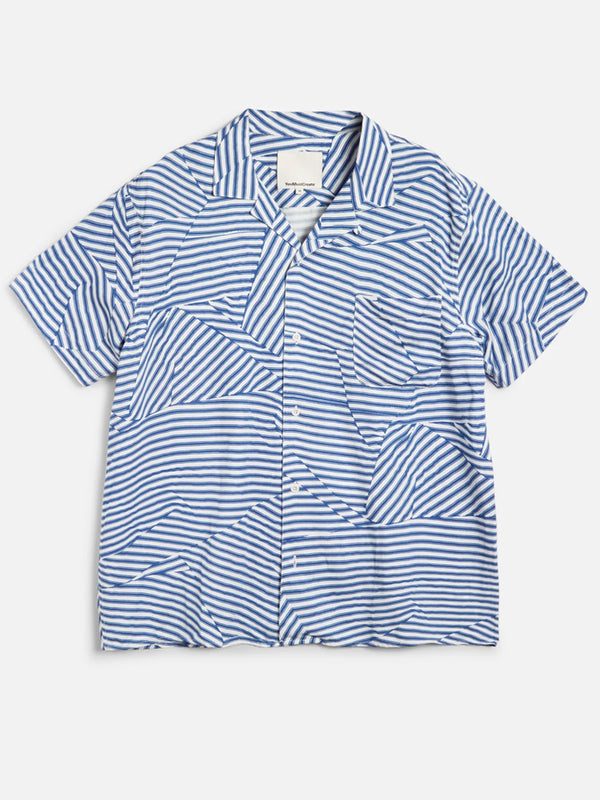 YMC Malick Geo Shirt in Blue White