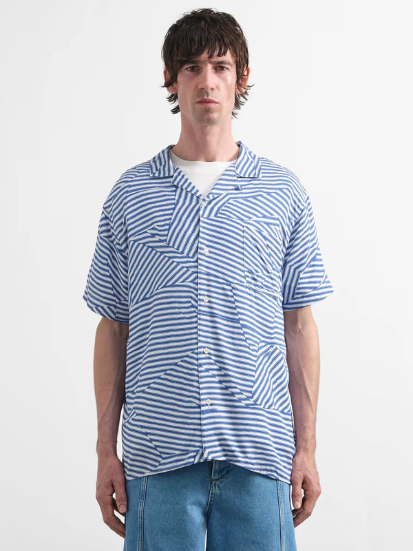 YMC Malick Geo Shirt in Blue White