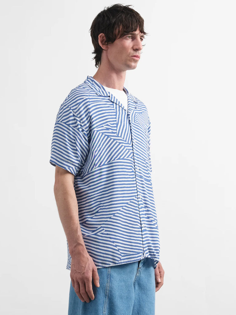 YMC Malick Geo Shirt in Blue White