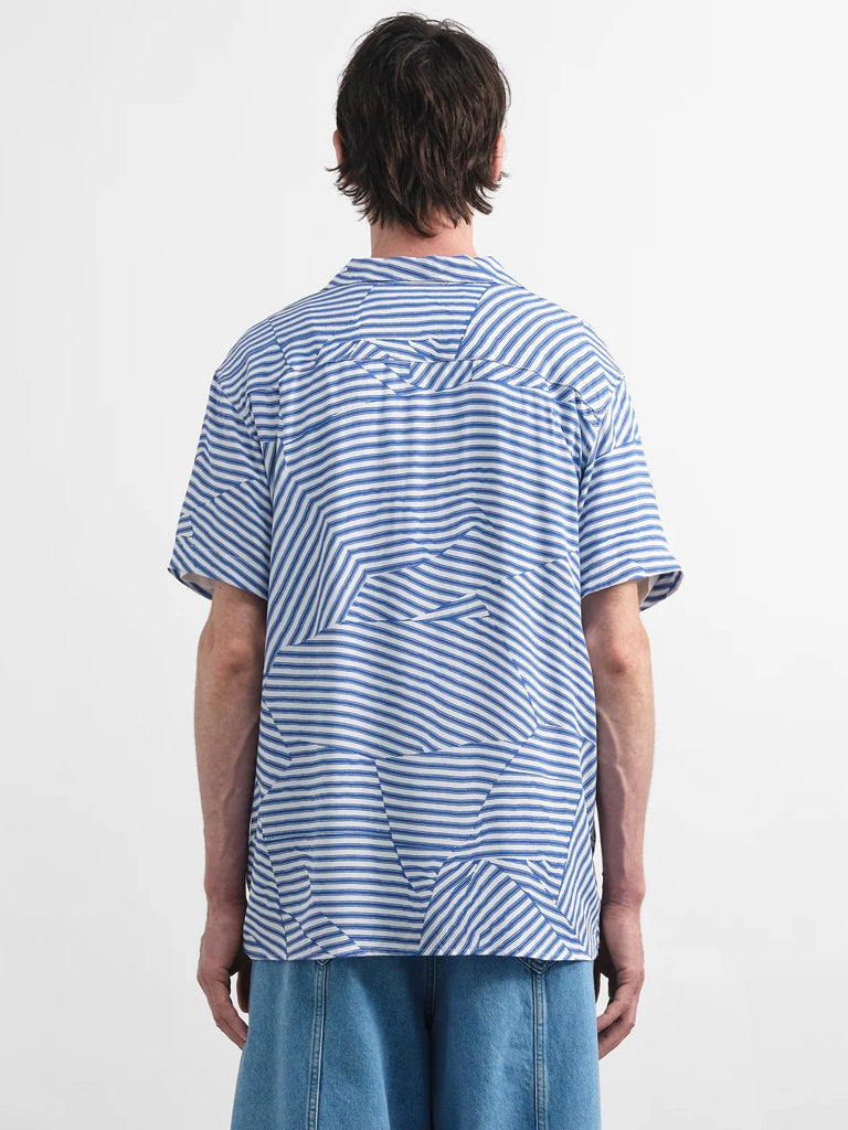 YMC Malick Geo Shirt in Blue White