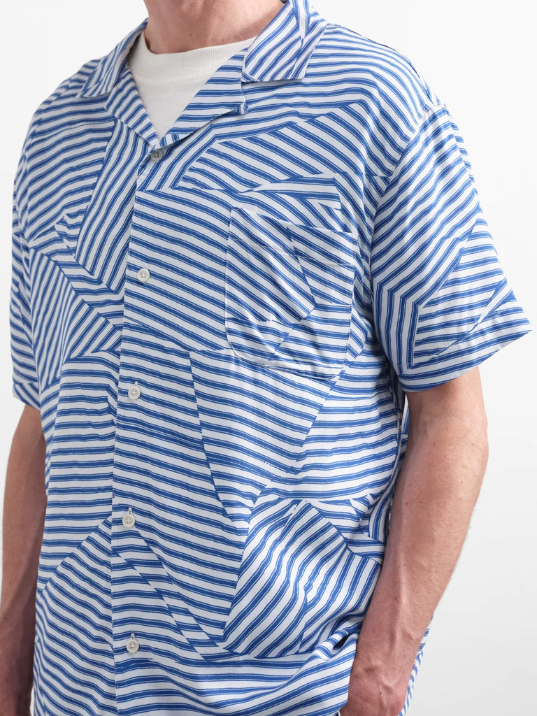 YMC Malick Geo Shirt in Blue White