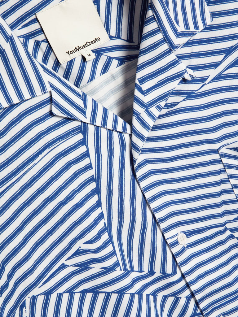 YMC Malick Geo Shirt in Blue White