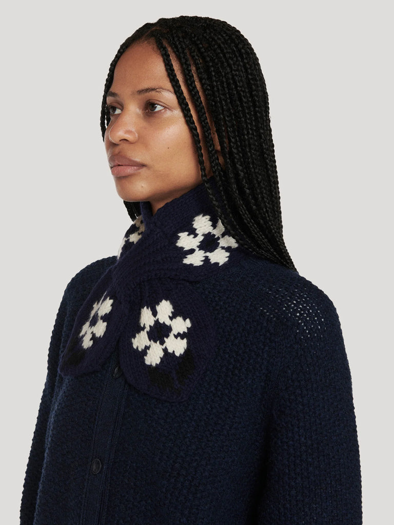 YMC Slot Flower Scarf in Navy