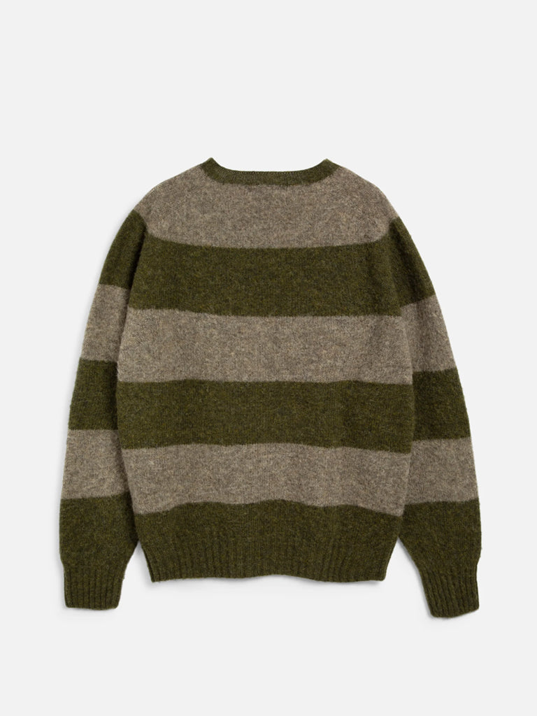 YMC Suedehead Stripe Sweater in Green Brown