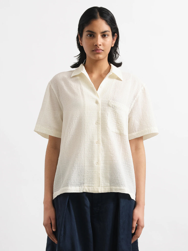 YMC Vegas SS Shirt in White Yellow