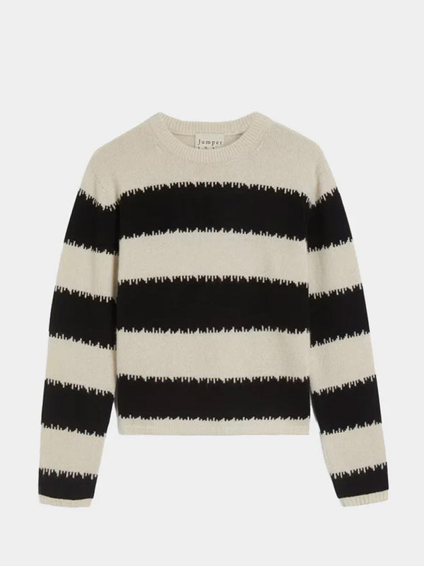 Jumper 1234 Broken Stripe Crew Sweater in Limestone Black
