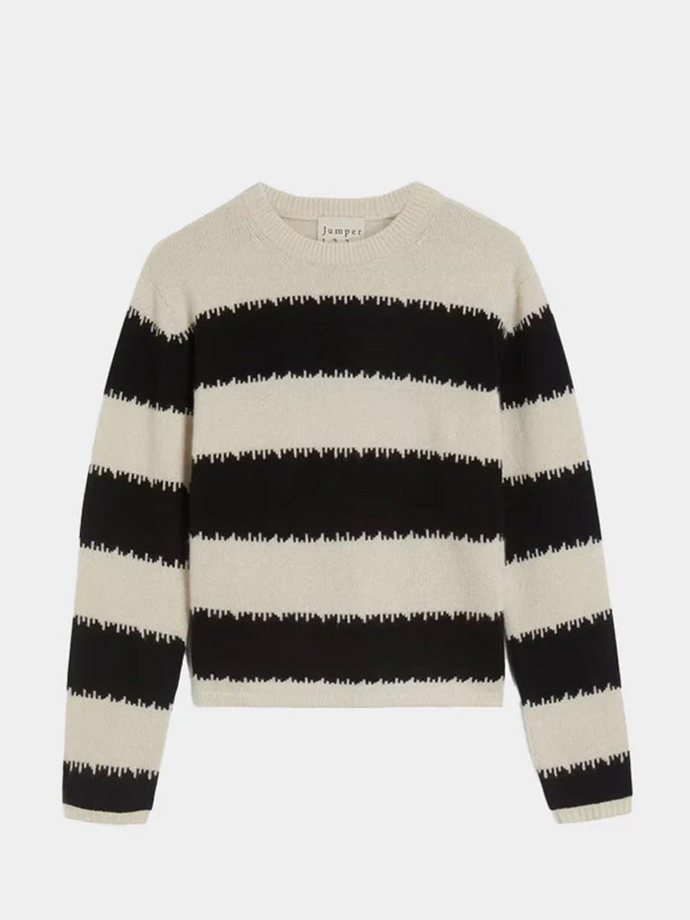 Jumper 1234 Broken Stripe Crew Sweater in Limestone Black