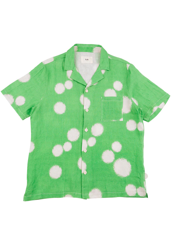 Folk Soft Collar Shirt in Green Dot Print