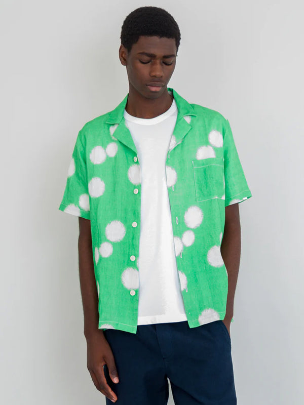Folk Soft Collar Shirt in Green Dot Print