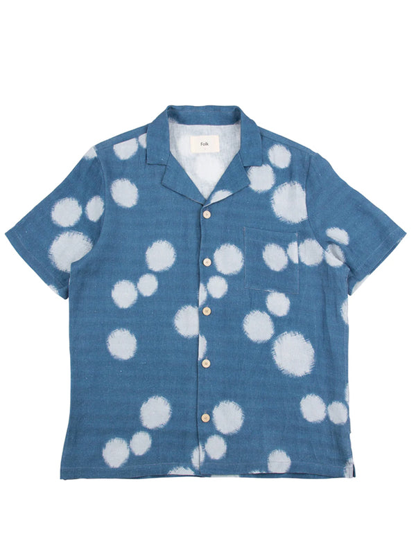 Folk Soft Collar Shirt in Indigo Woad Dot Print