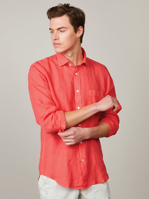 Hartford Paul Linen Shirt in Faded Red