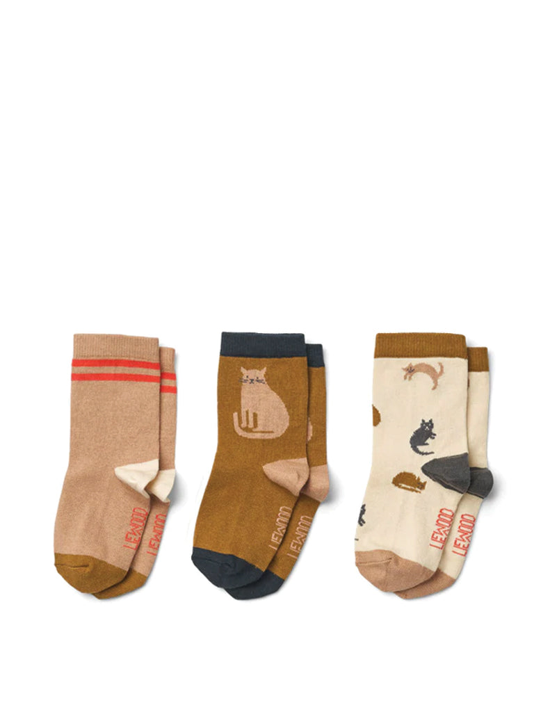 Liewood Silas Socks 3 Pack in Miauw & Apple Blossom Mix