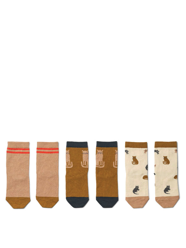 Liewood Silas Socks 3 Pack in Miauw & Apple Blossom Mix