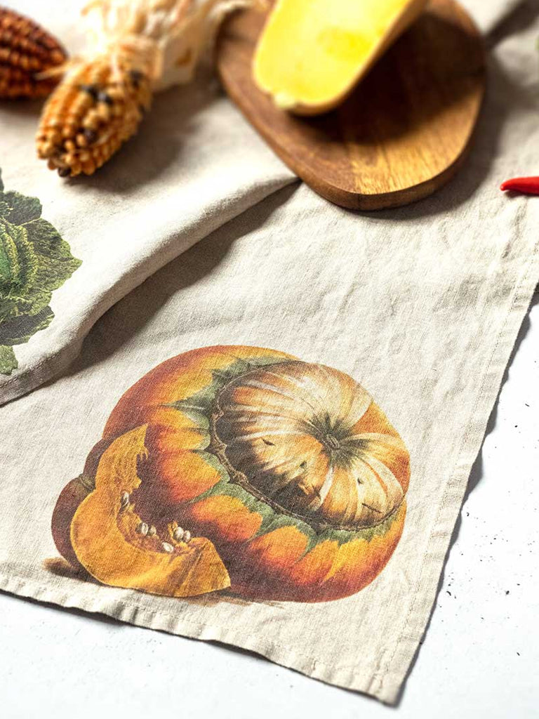 Linoroom Pumpkin & Cabbage Tea Towels in Linen
