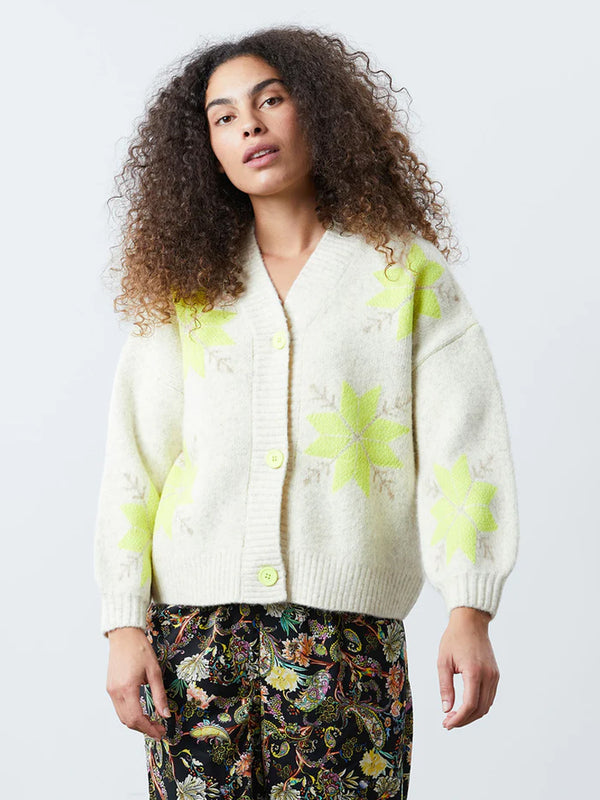 Lolly's Laundry Paisley Cardigan in Cream and Fluro Yellow