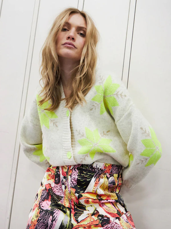 Lolly's Laundry Paisley Cardigan in Cream and Fluro Yellow