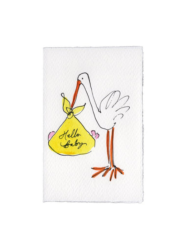 Scribble & Daub Stork Card in Yellow