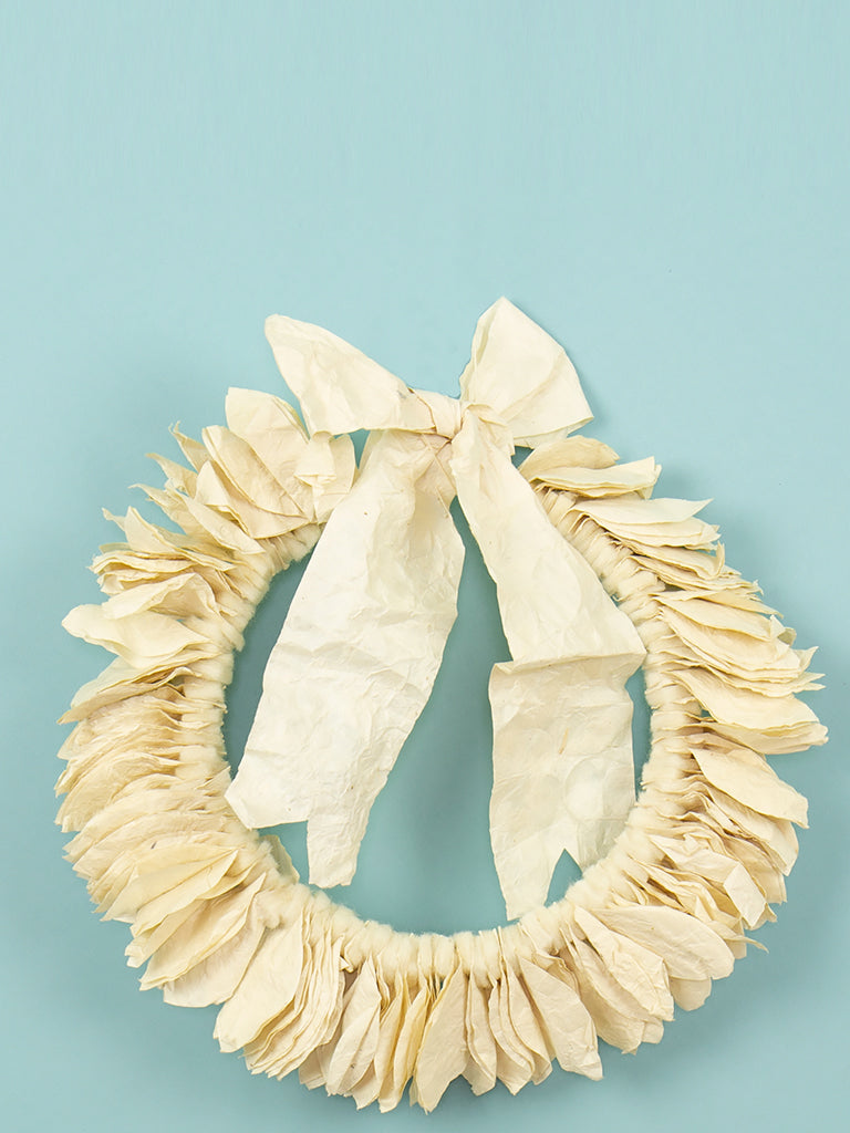 Afro Art Lokta Paper Wreath in White